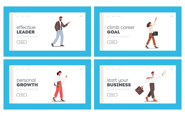 Business People Landing Page Template Set Succesvolle Leider Zakenmensen Zakenvrouwen — Stockvector