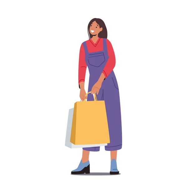 Εποχιακή Πώληση Έκπτωση Concept Young Stylish Woman Holding Πολύχρωμες Τσάντες — Διανυσματικό Αρχείο