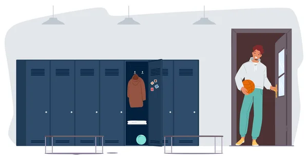 Teenager Basketball Ball Enter Sport Locker Room Young Man Sports — Wektor stockowy