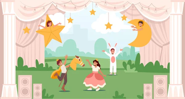 Children Funny Trajes Teatrales Príncipe Princesa Conejo Con Luna Estrella — Archivo Imágenes Vectoriales