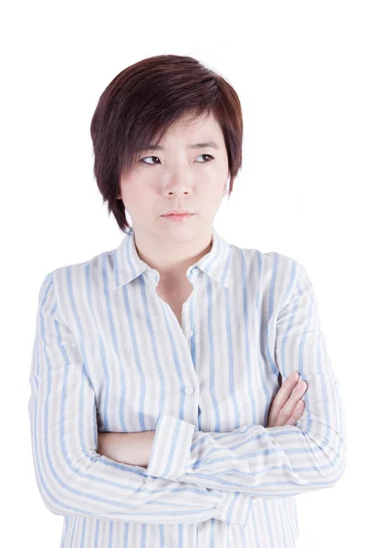 Asijské ženy přes její rameno s špatnou náladu — Stock fotografie