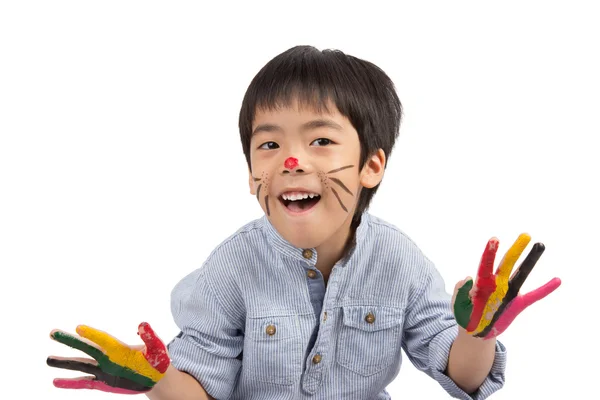 Gelukkig Aziatische jongen met de geschilderde gezicht — Stockfoto