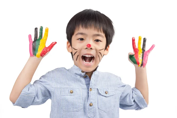 Schattige jongen met kleurrijke schilderij — Stockfoto