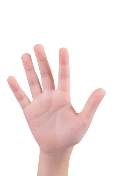 Petite main simulant le signe numéro cinq. Isolé au fouet — Photo