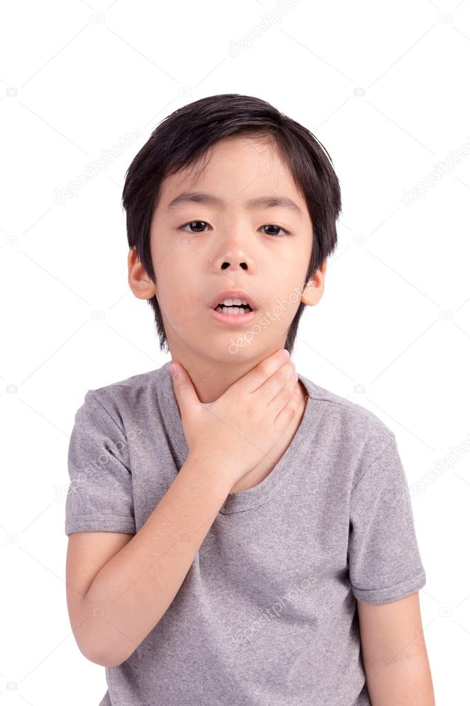 Child have sore throat sick. Isolated on White Background — Stock Photo