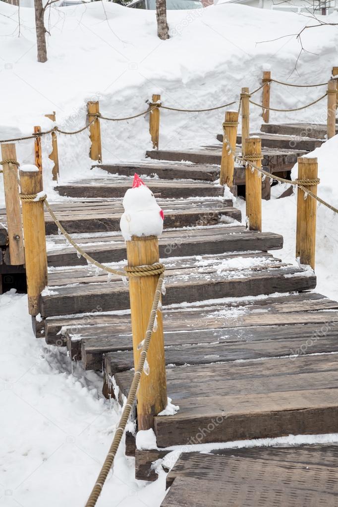 Winter in the Japan, staircase swept snow