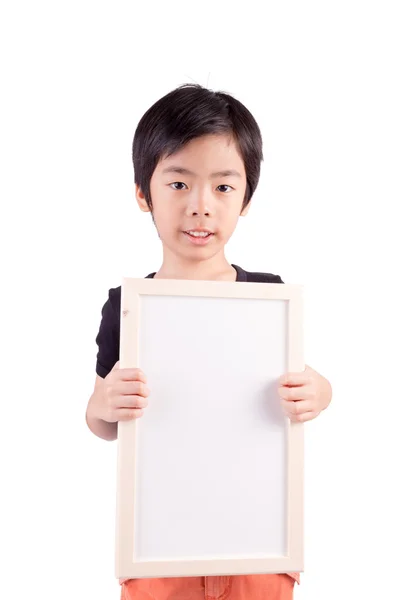 Criança com quadro branco — Fotografia de Stock