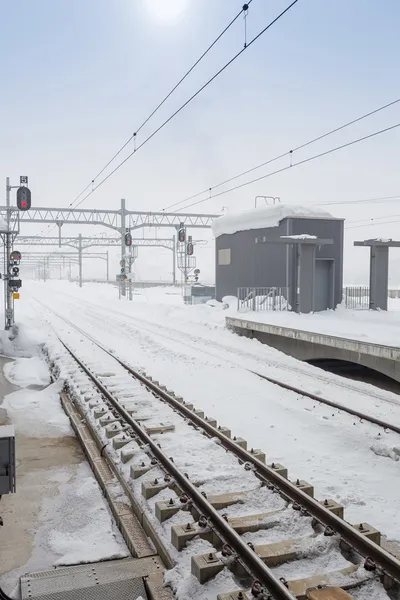Sfondo dei binari ferroviari in inverno — Foto Stock