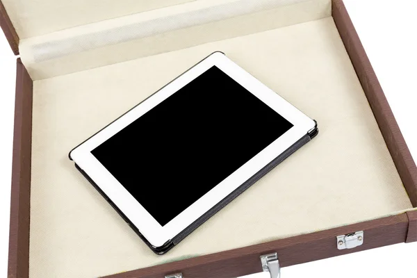 Moderno tablet pc bianco in valigetta isolata su bianco — Foto Stock