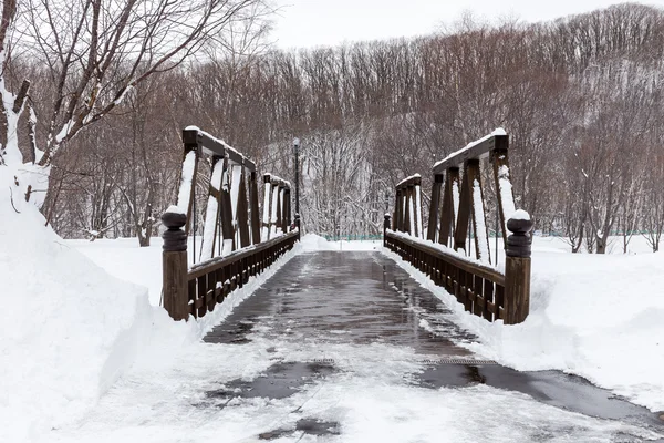 Viejo puente de madera en invierno — Foto de Stock