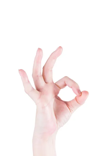 Woman hand in ok sign on a white isolated background — Stock Photo, Image