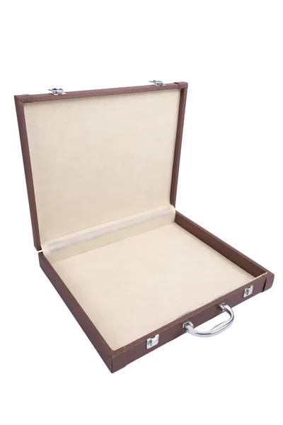 Aprire vecchia valigia isolata su sfondo bianco — Foto Stock