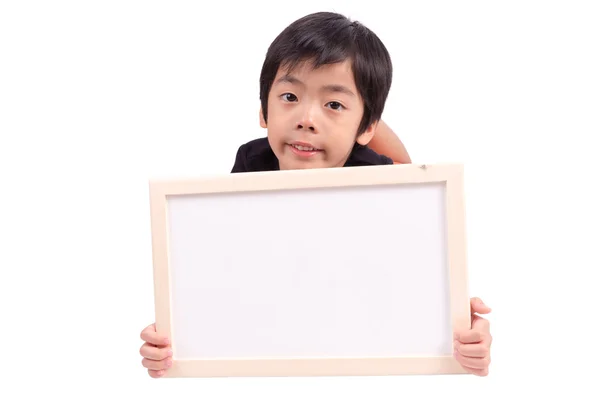 Çocuk beyaz pano kopyanız için gösterilen — Stok fotoğraf