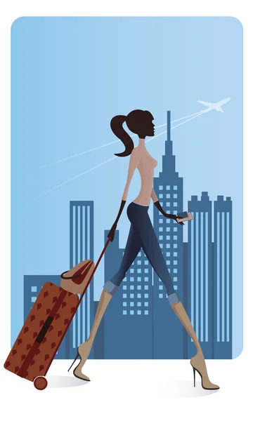 The girl hurries in the airport — Stock Vector