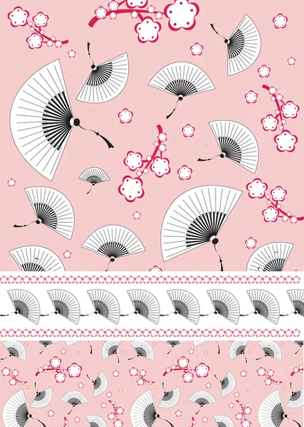 Japanese pattern from a fan and an Oriental cherry for business — Stock Vector