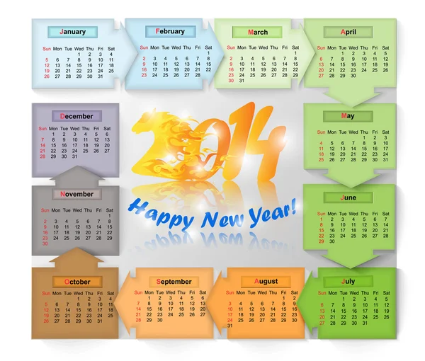 Calendar 2014 year of the Fiery Horse — Stock Vector