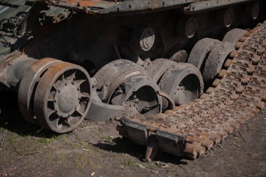 Russian tank blown up on a mine
