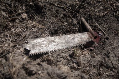 Kırık testereyle yerdeki tahtayı kestiler.