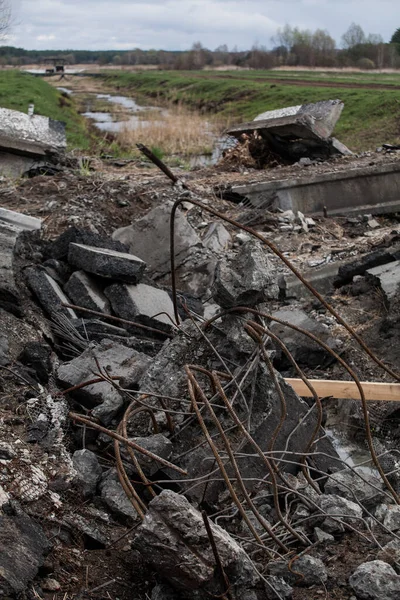 Destroyed Bridge Russian Airstrike — Stockfoto