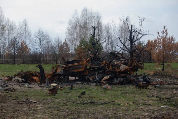 Veicolo Militare Incendiato Dopo Essere Stato Colpito Proiettile — Foto Stock