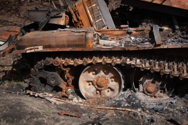 Russian tank blown up on a mine