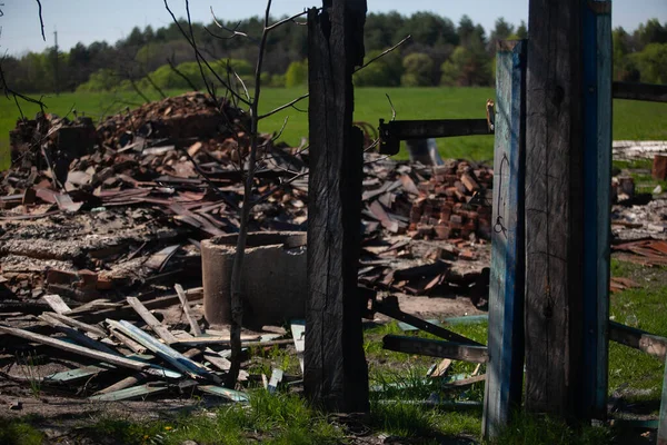 Destroyed House Being Hit Russian Bomb — Foto Stock