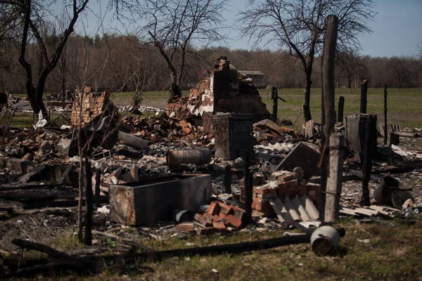 Burnt House Russian Bombardment — Stock Photo, Image