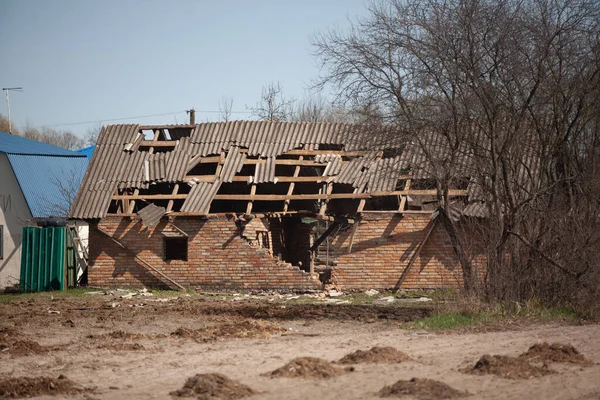 Barn Destroyed Russian Shell — Stock Photo, Image