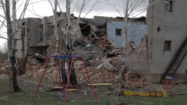 Zničené Domy Ruském Bombardování — Stock video