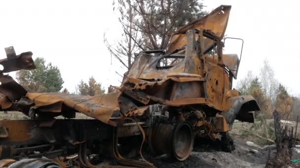 Burnt Rusted Military Vehicle — Stock Video