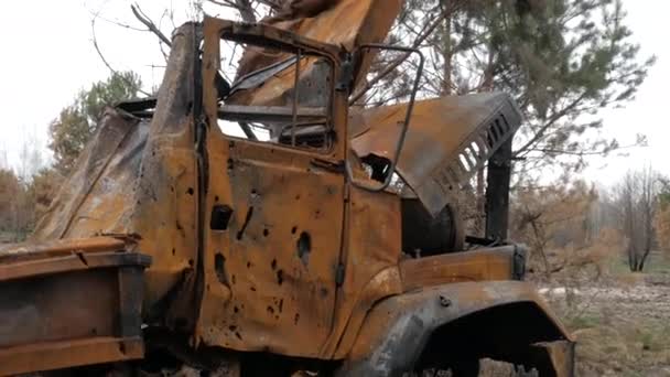 Спалена Зруйнована Військова Машина — стокове відео