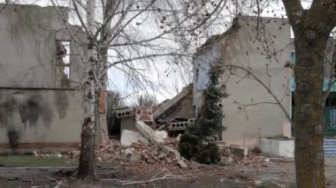Destroyed house after being hit by a Russian bomb