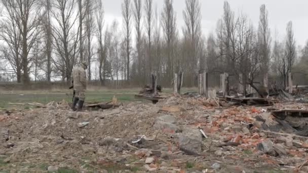 Destroyed House Being Hit Russian Bomb — Wideo stockowe