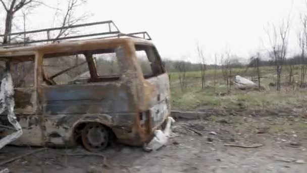 Minibus Blown Russian Military — Stock Video