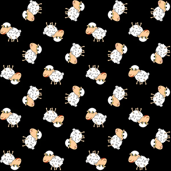 Funny sheeps pattern on a black background — Stock Vector