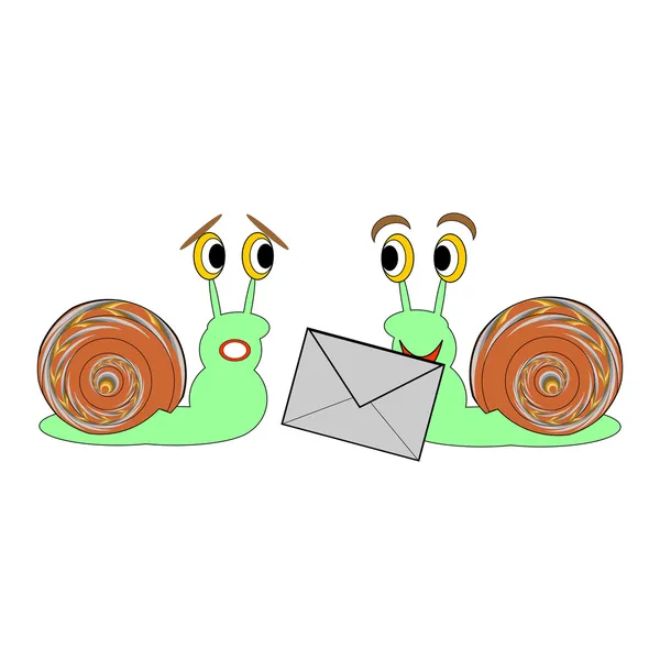 Two funny cartoon snails with a letter — Stock Vector