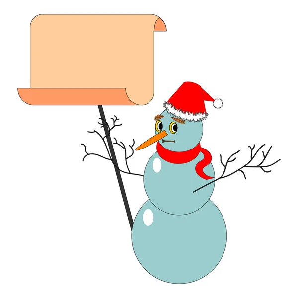 Ein weihnachtlicher Schneemann mit einem großen leeren Papier — Stockvektor