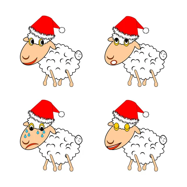 A funny Christmas sheep expressing different emotions — Stock Vector