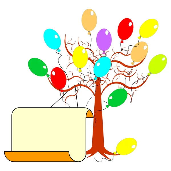 A tree with many colorful balloons and a big blank paper for con — Stock Vector