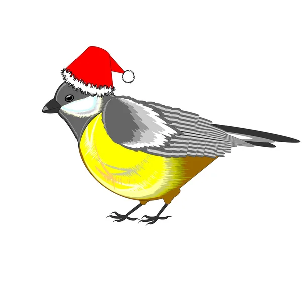 A cute Christmas titmouse isolated on a white background — Stock Vector