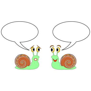 iki komik karikatür salyangoz ile kabarcıklar konuşmak