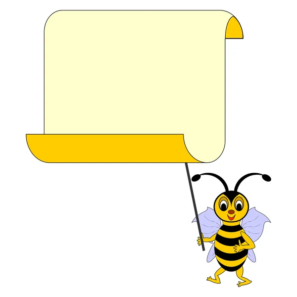 Un'ape dei cartoni animati divertente con una grande carta bianca — Vettoriale Stock