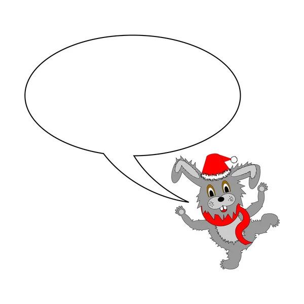 A funny Christmas cartoon rabbit with a speech bubble — Stock Vector