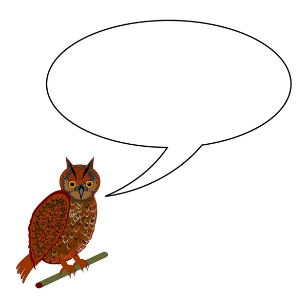 A funny cartoon owl with a speech bubble — Stock Vector