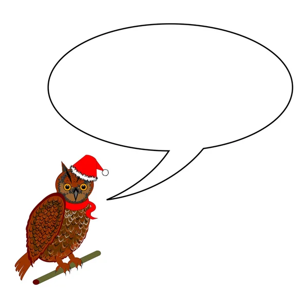 A funny Christmas owl with a speech bubble — Stock Vector
