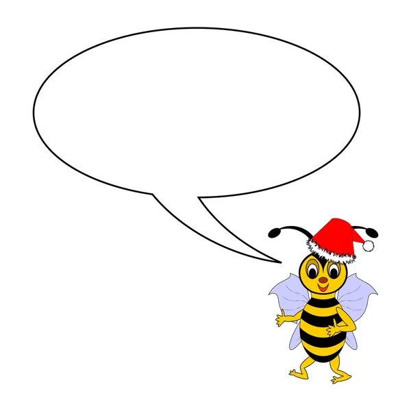 A funny Christmas cartoon bee with a talking bubble — Stock Vector