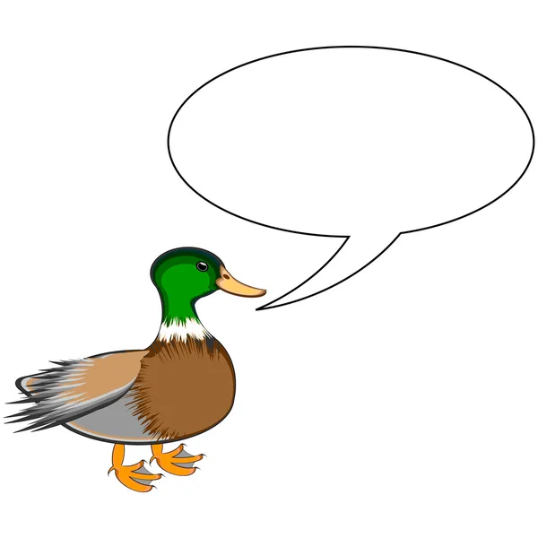 A funny cute duck with a talking bubble — Stock Vector