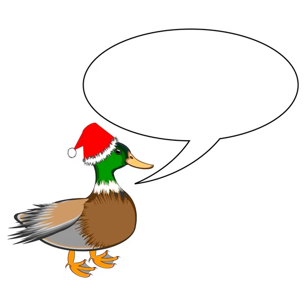 A funny Christmas duck with a speech bubble — Stock Vector