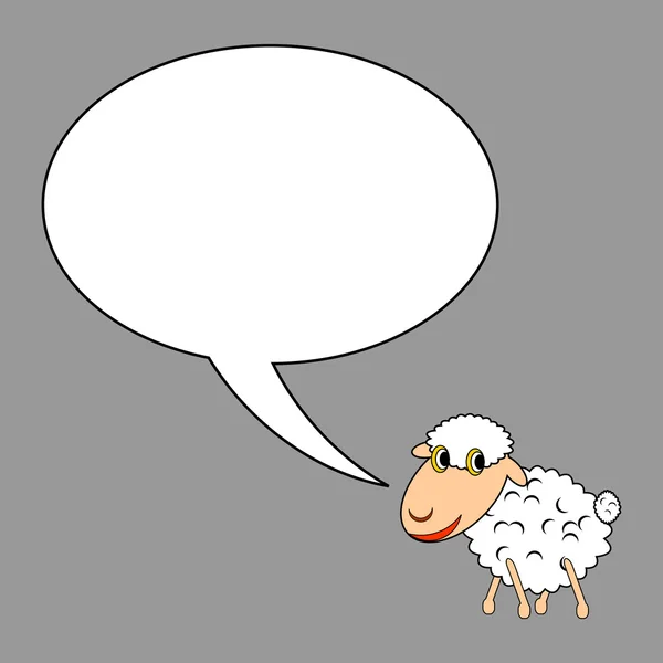 Una divertida oveja de dibujos animados con una burbuja parlante — Vector de stock