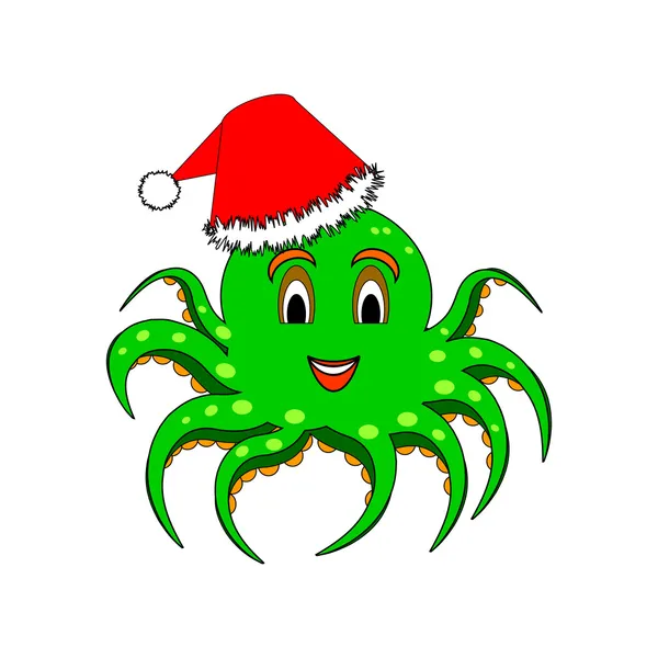 A funny Christmas octopus isolated on a white background — Stock Vector